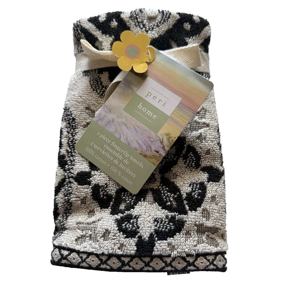Peri Home Fingertip Towels Medallion Moroccan Tile Design Cream Black Set Of 2